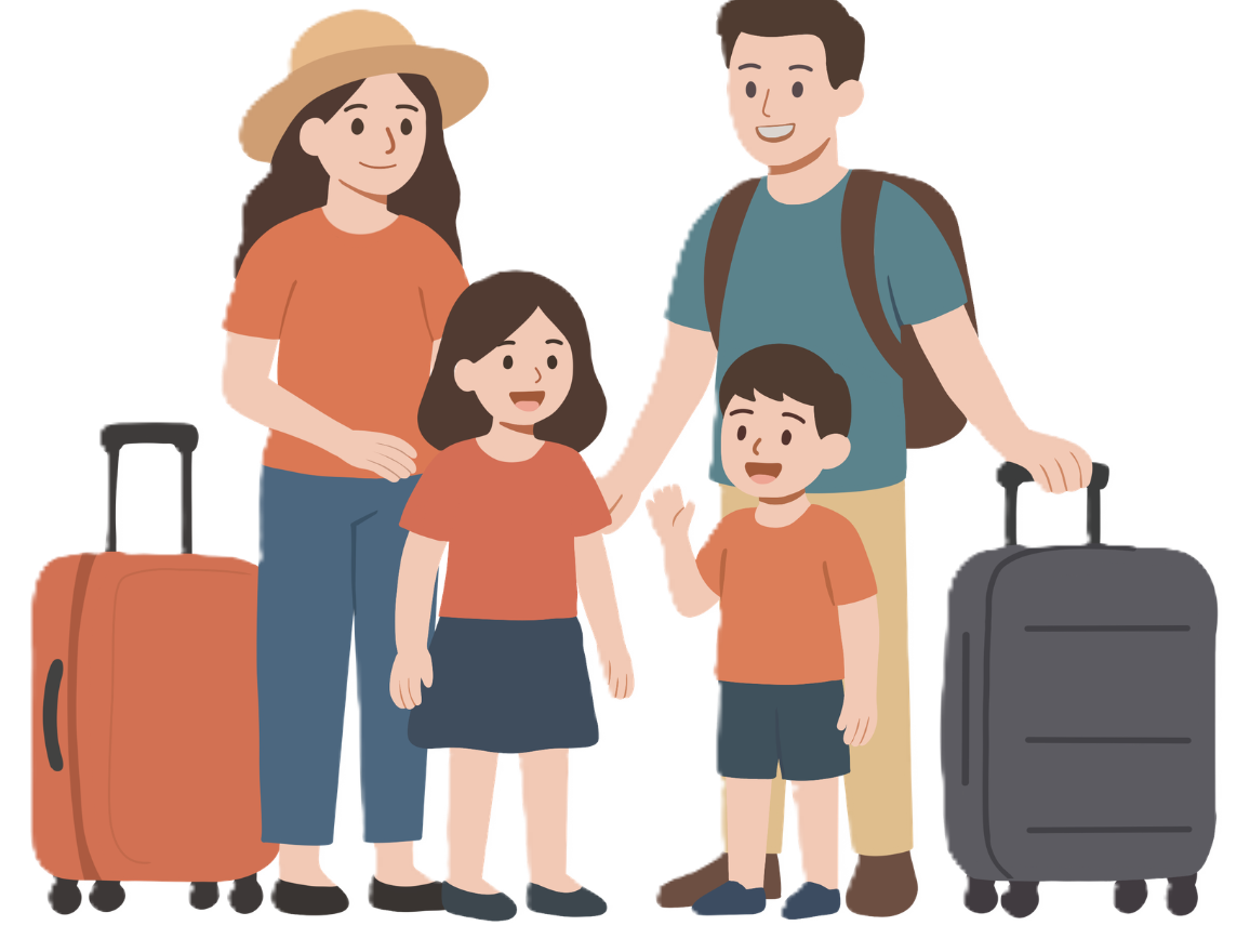 あまが台ファミリークリニックのスタッフが家族旅行へ行ったイメージイラスト