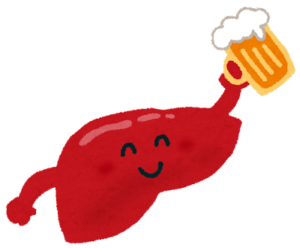 ビールを飲む肝臓のイラスト