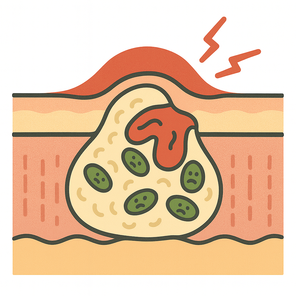 粉瘤 袋　さける　炎症