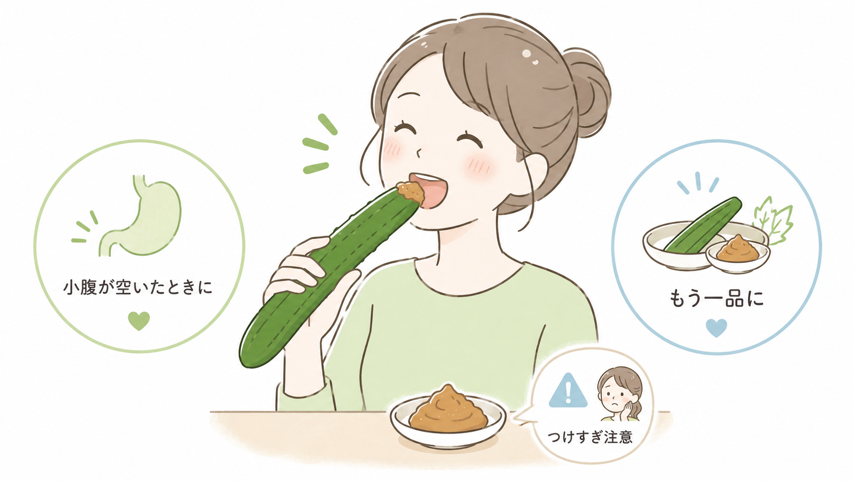 きゅうりに味噌をつけて丸かじりのイメージ
