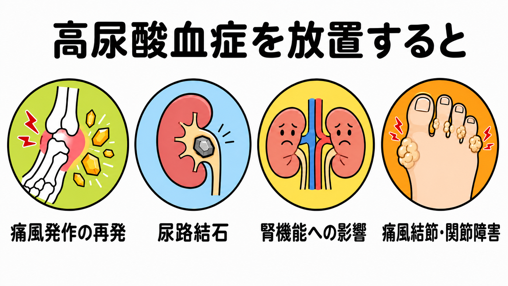 高尿酸血症を放置した場合の4つの合併症