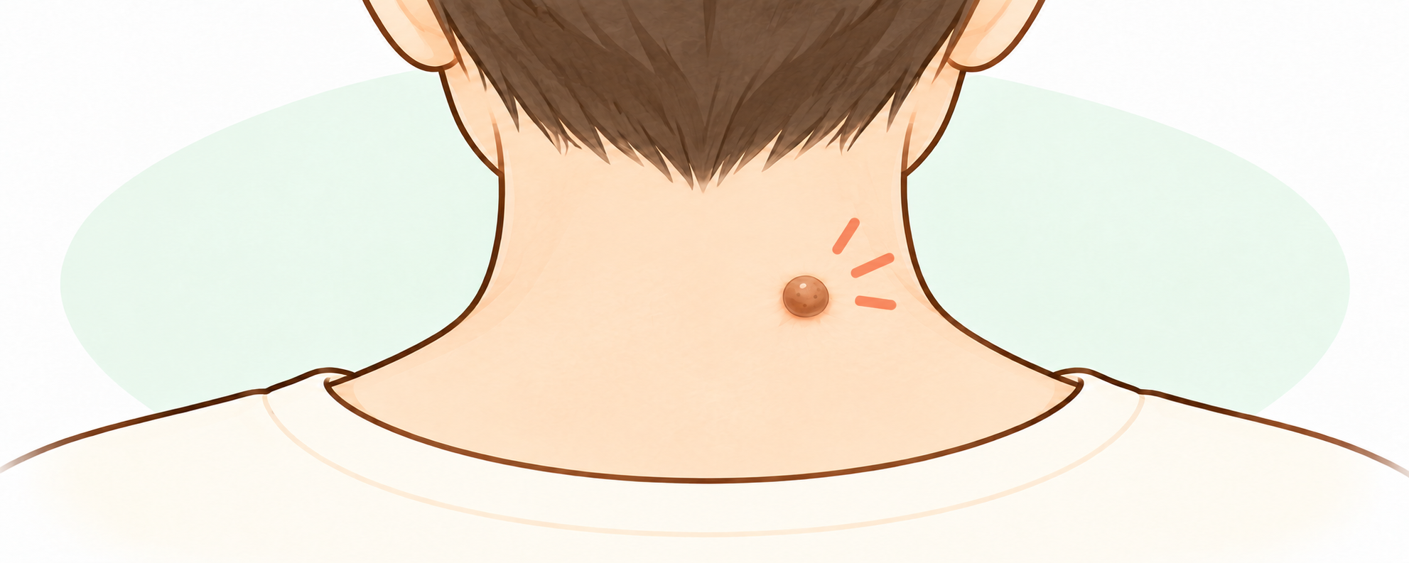 うなじの下に盛り上がったほくろがある様子のイラスト