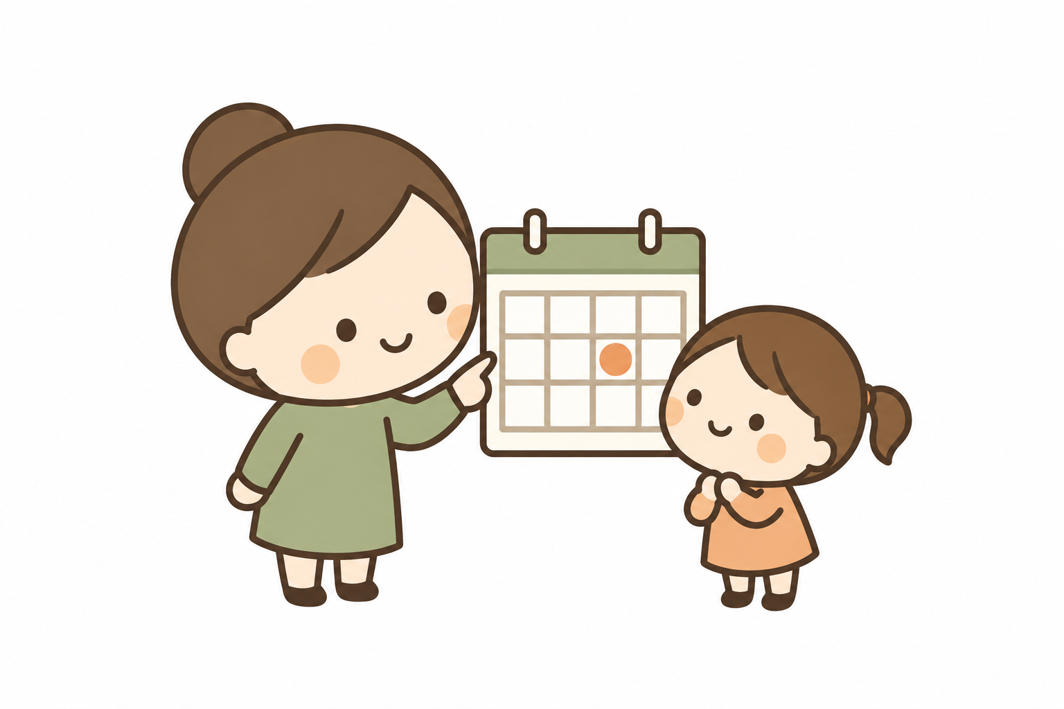 親子でワクチンの接種日を確認するイラスト